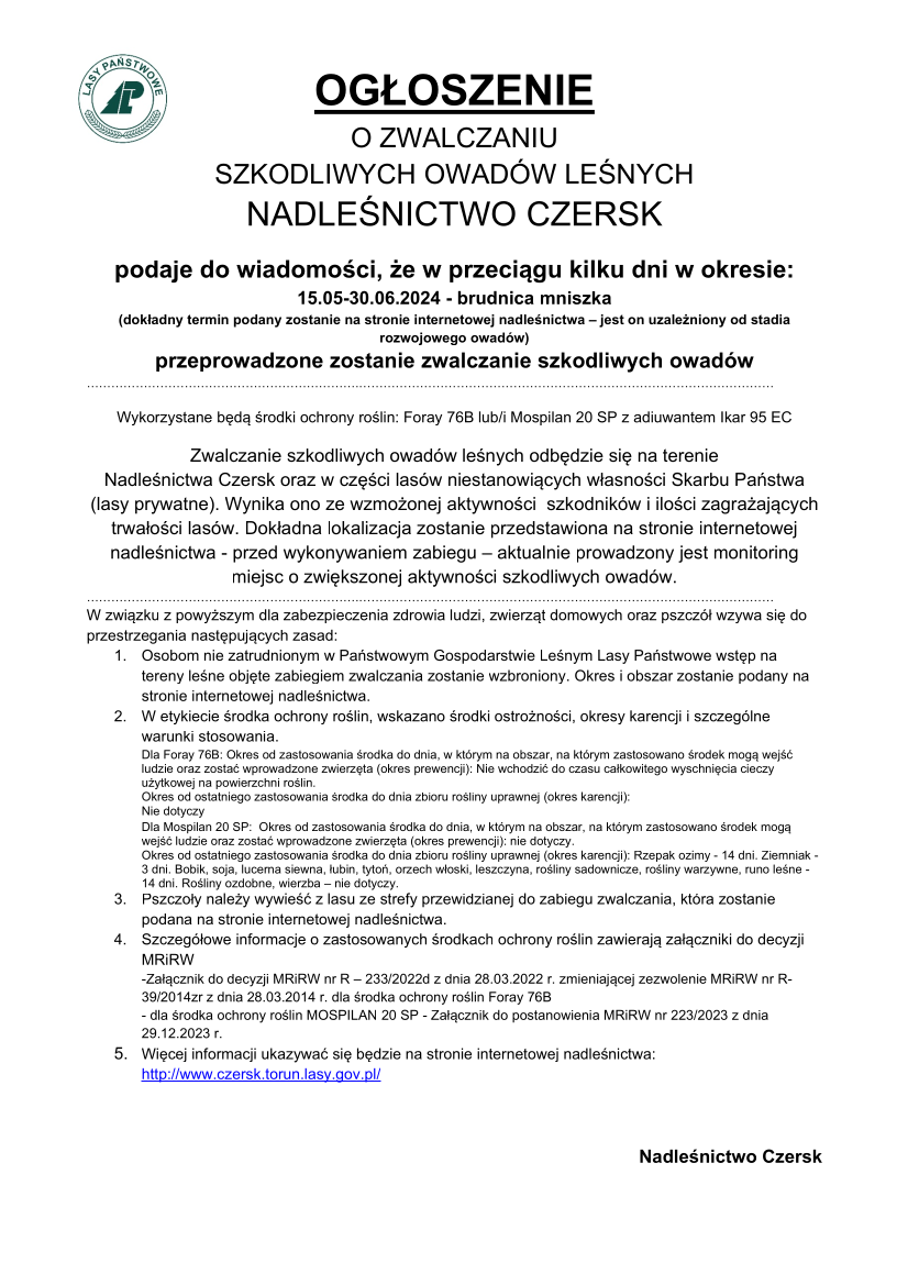 Zabiegi agrolotnicze w Nadleśnictwie Czersk